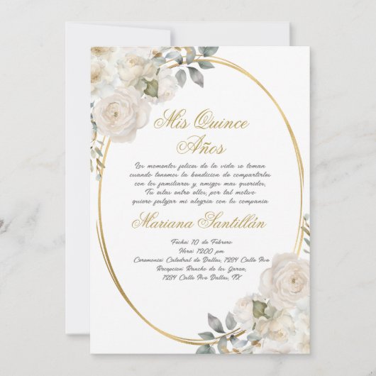 Quinceanera uitnodiging in het Spaans (Voorkant)