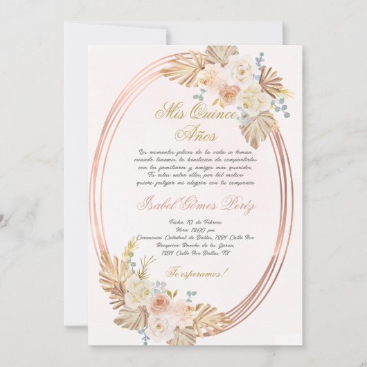 Quinceanera uitnodiging in het Spaans (Voorkant)