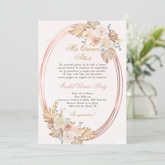 Quinceanera uitnodiging in het Spaans (Staand voorkant)