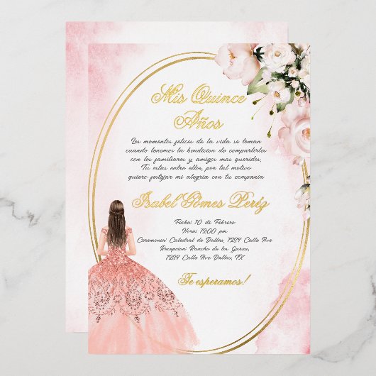 Quinceanera uitnodiging in het Spaans (Voorkant / Achterkant)