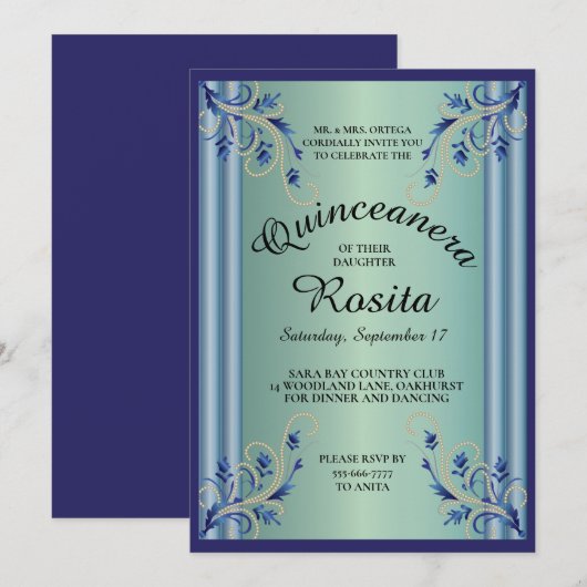 Quinceanera-uitnodiging Kaart (Voorkant / Achterkant)