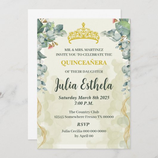 Quinceanera-uitnodiging Kaart (Voorkant / Achterkant)