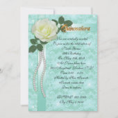 Quinceanera Uitnodiging kant en witte roos (Voorkant)