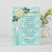 Quinceanera Uitnodiging kant en witte roos (Staand voorkant)