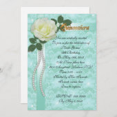 Quinceanera Uitnodiging kant en witte roos (Voorkant / Achterkant)