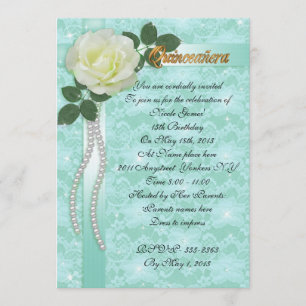Quinceanera Uitnodiging kant en witte roos