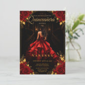 Quinceanera Uitnodiging lezen en goud (Staand voorkant)