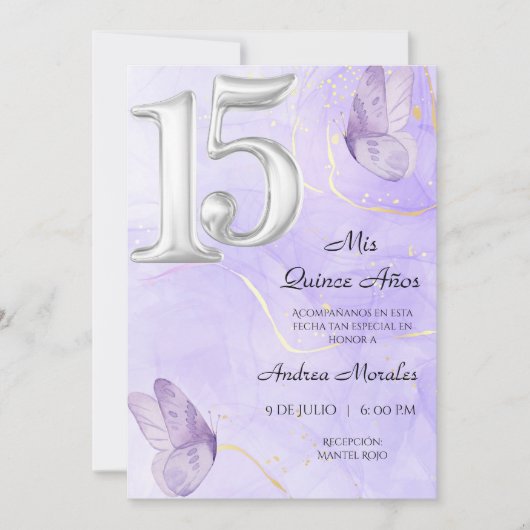 Quinceañera uitnodiging, Mis Quince 15 años Kaart (Voorkant)