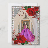 Quinceanera Uitnodiging Red Rose Glitter Foto CSTM (Achterkant)