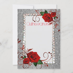 Quinceanera Uitnodiging Rode Roos Glitter Foto CST