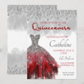 Quinceanera Uitnodiging rood zilver 15e verjaardag (Voorkant / Achterkant)