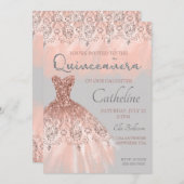 Quinceanera Uitnodiging roos goud, 15e verjaardag (Voorkant / Achterkant)