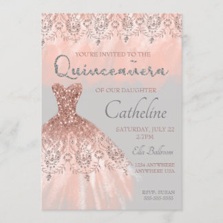 Quinceanera Uitnodiging roos goud, 15e verjaardag