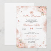 Quinceanera Uitnodiging roze bloemig (Voorkant / Achterkant)