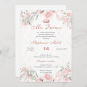 Quinceanera Uitnodiging roze bloemig (Voorkant / Achterkant)