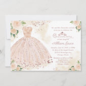 Quinceanera uitnodiging Roze Goud Roze Blush Jurk (Voorkant)