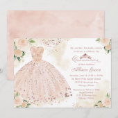 Quinceanera uitnodiging Roze Goud Roze Blush Jurk (Voorkant / Achterkant)