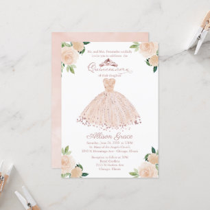 Quinceanera uitnodiging Roze Goud Roze Blush Jurk