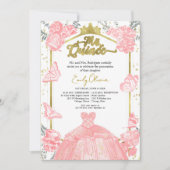 Quinceanera Uitnodiging Roze Jurk Bloemen Gouden F (Voorkant)