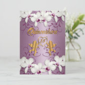 Quinceanera Uitnodiging satijn witte orchideeën (Staand voorkant)