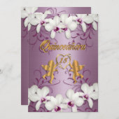Quinceanera Uitnodiging satijn witte orchideeën (Voorkant / Achterkant)
