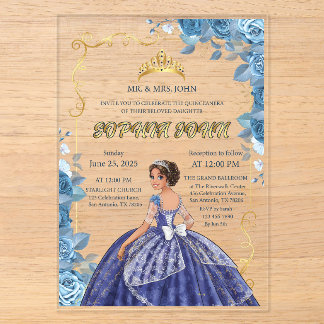 Quinceanera Uitnodiging Smaragd Blauw Acryl Jurk
