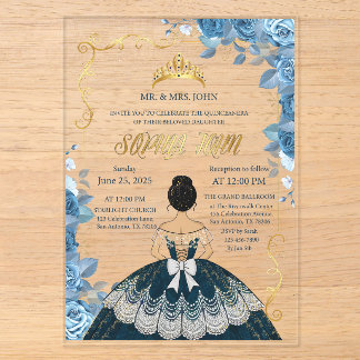 Quinceanera Uitnodiging Smaragd Blauwe Jurk Acryl