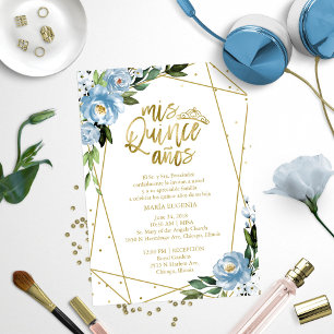 Quinceanera uitnodiging Spaans Blauw Goud Folie
