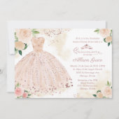 Quinceanera Uitnodiging Spaans Blush Roos Goud (Voorkant)