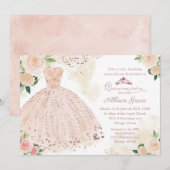 Quinceanera Uitnodiging Spaans Blush Roos Goud (Voorkant / Achterkant)