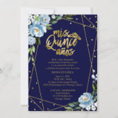 Quinceanera Uitnodiging Spaans Donkerblauw Gouden (Voorkant)