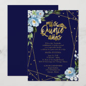 Quinceanera Uitnodiging Spaans Donkerblauw Gouden (Voorkant / Achterkant)