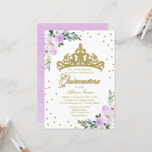 Quinceanera Uitnodiging Spaans Gouden Tiara Lila