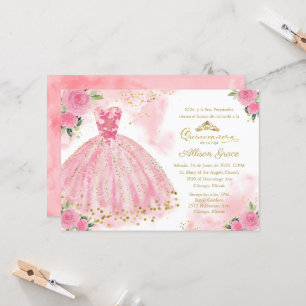 Quinceanera Uitnodiging Spaans Heet Roze Goud