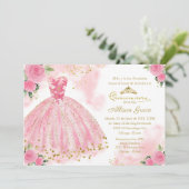 Quinceanera uitnodiging Spaans Hot Pink Gold (Staand voorkant)