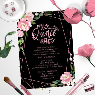 Quinceanera-uitnodiging Spaans roze roosgoud Kaart