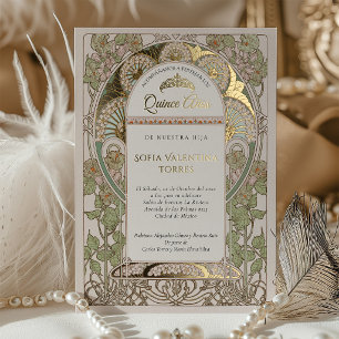 Quinceanera Uitnodiging Spaans Salie Groen Stof Ro