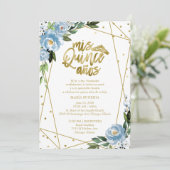 Quinceanera Uitnodiging Spaanse blauwe goudolie (Staand voorkant)