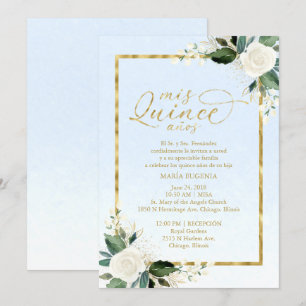 Quinceanera Uitnodiging Spaanse blauwe goudolie
