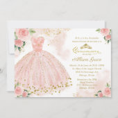 Quinceanera uitnodiging Spaanse Blush Gouden Folie (Voorkant)