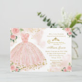 Quinceanera uitnodiging Spaanse Blush Gouden Folie (Staand voorkant)