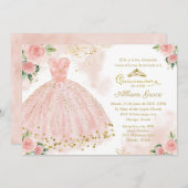 Quinceanera uitnodiging Spaanse Blush Gouden Folie (Voorkant / Achterkant)