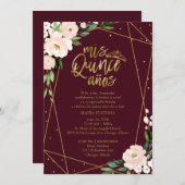 Quinceanera uitnodiging Spaanse Blush Gouden Folie (Voorkant / Achterkant)