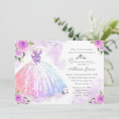 Quinceanera uitnodiging Spaanse pastel kleur jurk (Staand voorkant)