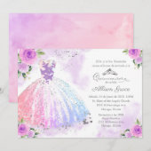 Quinceanera uitnodiging Spaanse pastel kleur jurk (Voorkant / Achterkant)