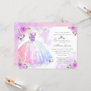 Quinceanera uitnodiging Spaanse pastel kleur jurk