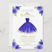 Quinceanera Uitnodiging Spaanse Royal Blue Gown (Voorkant)