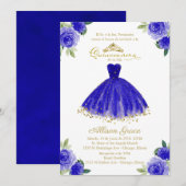 Quinceanera Uitnodiging Spaanse Royal Blue Gown (Voorkant / Achterkant)