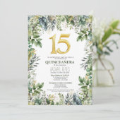 Quinceañera uitnodiging template met groen (Staand voorkant)