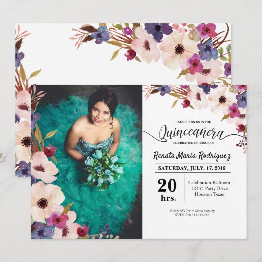 Quinceanera Uitnodiging tot Afbeelding (Voorkant / Achterkant)